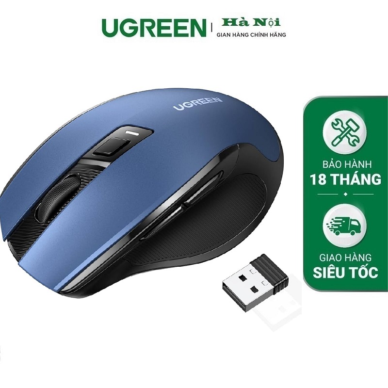 UGREEN 15064 Chuột không dây Ergonomic 2.4G (Xanh dương) - không kèm pin